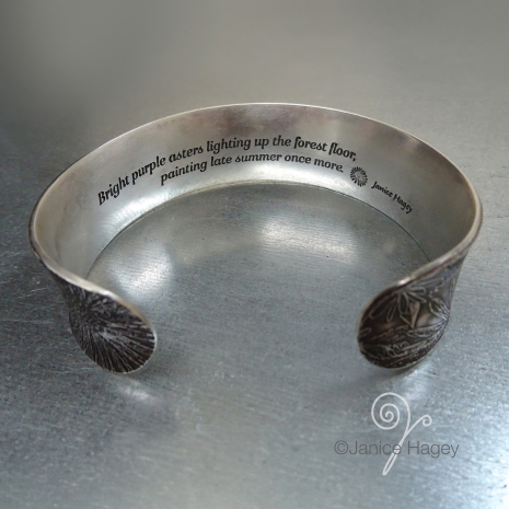 Asters Recycled Sterling Cuff Bracelet with Haiku Poem
