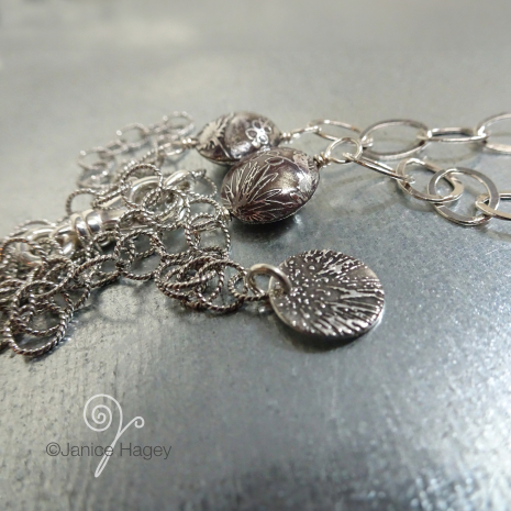 Handmade fine silver beads with chain