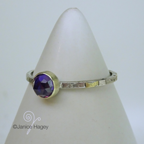 Sterling and 18k fused ring with 6mm Rose Cut Amethyst