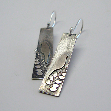Birds in a Tree Recycled Sterling Earrings with Sterling Birds