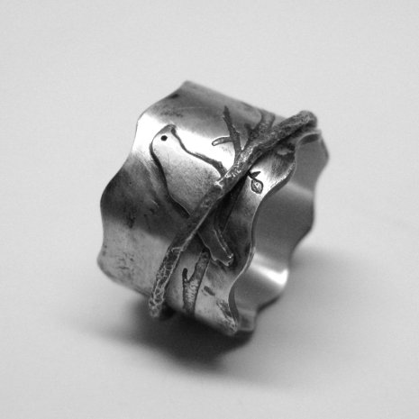 Custom Birds on a Branch Spinner Ring with Sterling Silver Bird and Branch