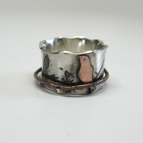 Custom Birds on a Branch Ring with Brass Bird and Branch