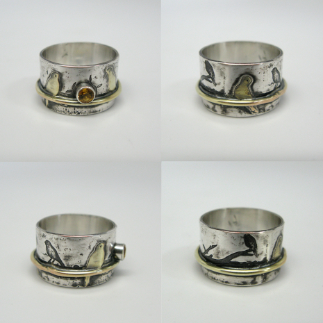 Example of Birds on a Branch Ring with a stone