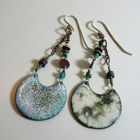 Green and Grey Crystalline Enamel Circle Drops Backs