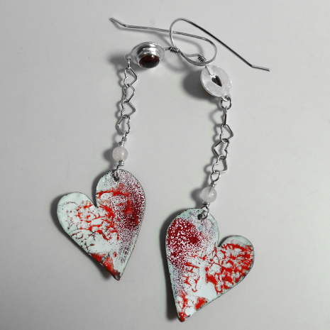 Enamel Heart Earrings with Almandine Garnets