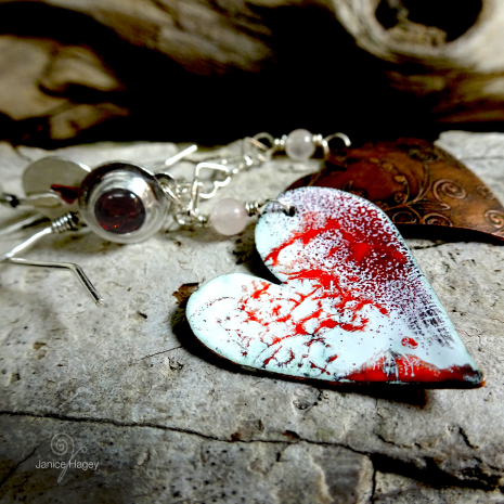 One-of-a-Kind Enamel Heart Dangle Earrings