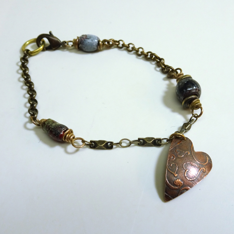 Back of Heart Charm Brass Bracelet