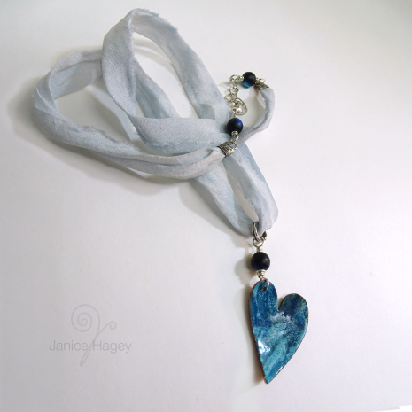 Blue Batik Enamel Heart Necklace