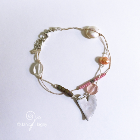Pink Threaded Enamel Heart Bracelet