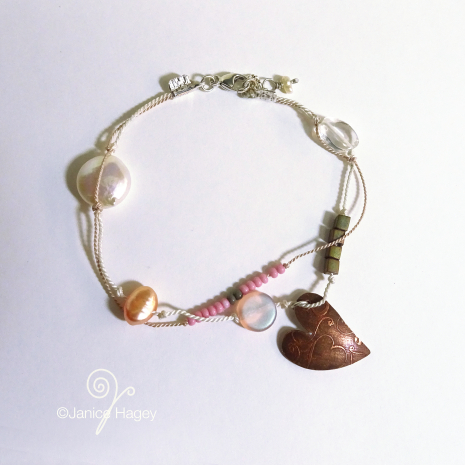Pink Threaded Enamel Heart Bracelet Reverse Side