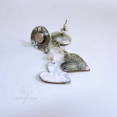 Rose Quartz Enamel Heart Earrings
