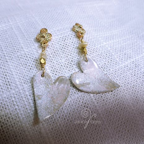 Speckled Gray and Pink Enamel Earrings Fronts