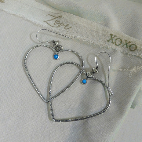 Forged Heart Earrings with Turquoise