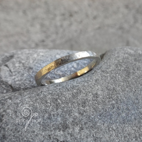 Simple Hammered 14k Palladium White Gold Band