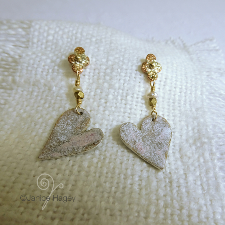 Speckled Gray and Pink Enamel Earrings Fronts