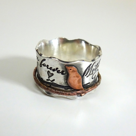 Custom Birds on a Branch Ring with Copper Bird and Branch