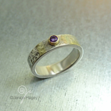 Hammered and Fused Ring with 3 mm Amethyst in 14k gold setting