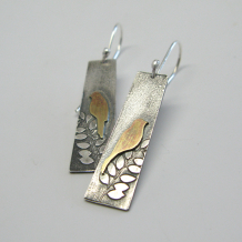 Birds in a Tree Recycled Sterling Earrings with Brass Birds
