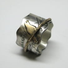 Custom Birds on a Branch Spinner Ring with Brass Bird and Branch