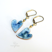 Blue Batik Enamel Heart Earrings Lotsa Hearts pattern