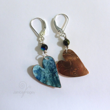 Blue Batik Enamel Heart Earrings