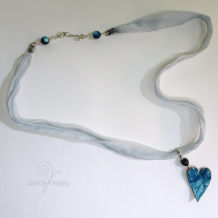 Blue Batik Enamel Heart Necklace