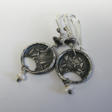 Sterling Leaf Pattern Circle Drop Sterling Silver Earrings