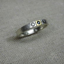 Modern Hammered Sterling Silver and 14k Gold Ring with Flush Set Sapphires