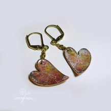 Pink and Gold Enamel Heart Earrings