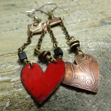 Red Enamel Heart Earrings