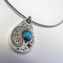 Paisley Hollow Formed Pendant with Turquoise