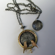Leaf Pattern Circle Pendant with Birds